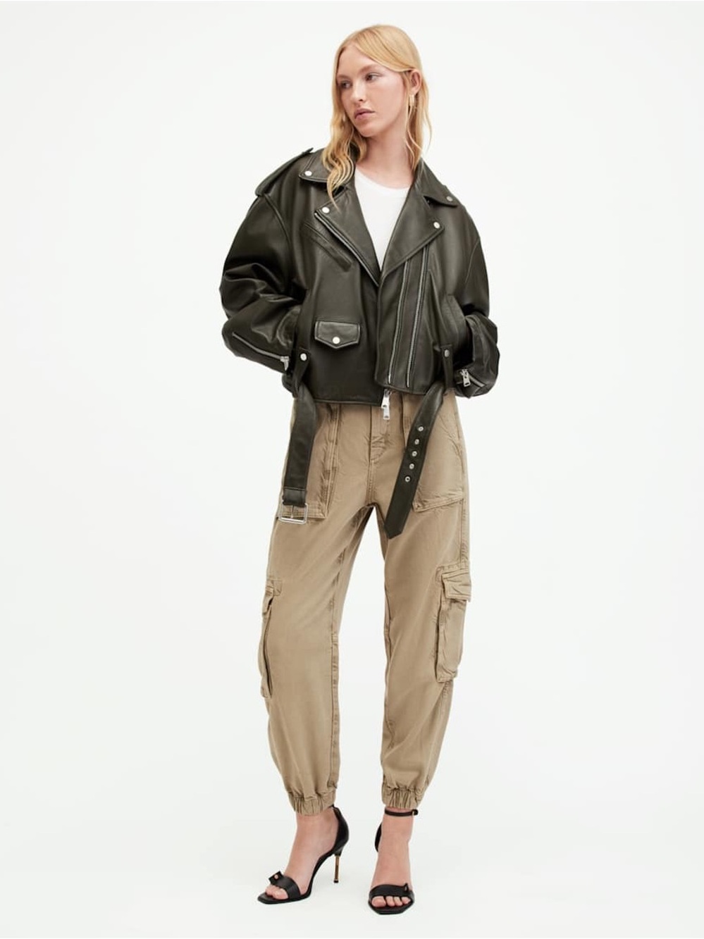 AllSaints Freda Khaki Tencel Lyocell Cargo Jogger Pants Size 6